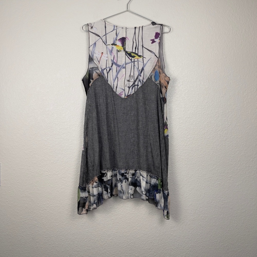 Shana Mini Dress Tunic Top Mixed Media Grey Small Artsy Whimsy Lagenlook Y2K - Picture 2 of 7